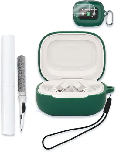 WUNIAK Case for JBL Live Beam 3/ Buds 3/ Flex 3 Earbuds, Soft Silicone Protective Portable Scratch Shock Resistant Compatible with Shell with Cleaner Kit & Carabiner & Lanyard,Green - Image 1