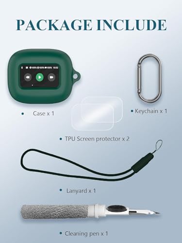 WUNIAK Case for JBL Live Beam 3/ Buds 3/ Flex 3 Earbuds, Soft Silicone Protective Portable Scratch Shock Resistant Compatible with Shell with Cleaner Kit & Carabiner & Lanyard,Green - Image 2