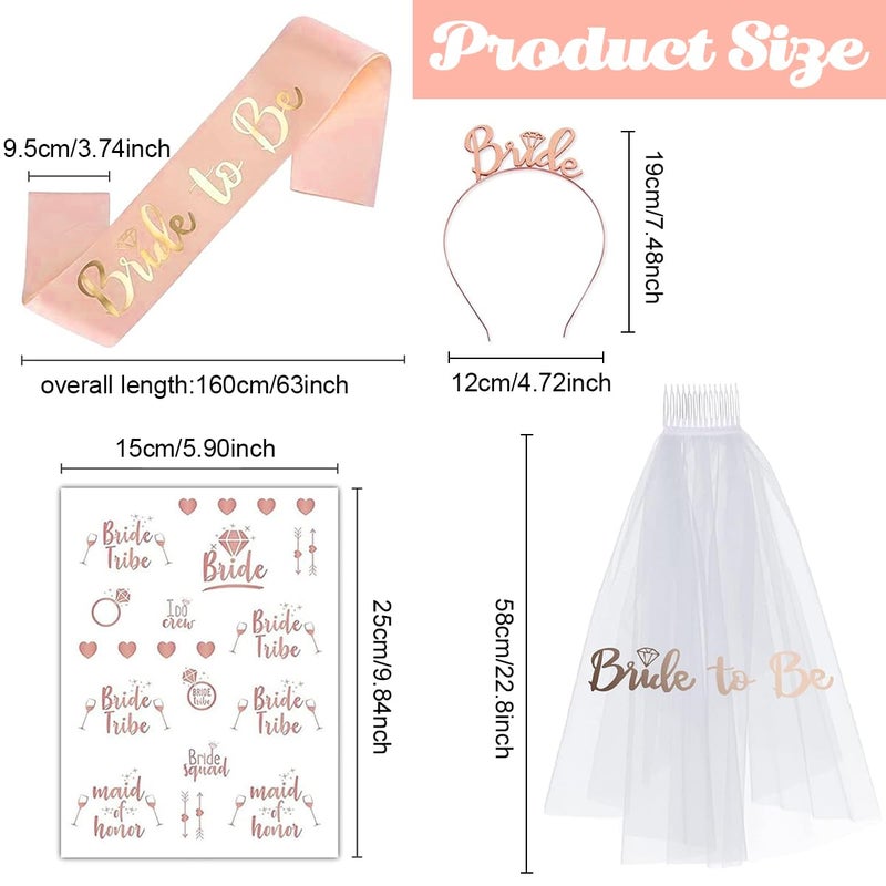 ZIBUYU® pcs Bride to Be Decoration Set, Rose Gold Bachelorette Party Decorations Hen Party Bride to Be Decoration Set Combo Bridal Shower Decorations Kit Accessories -Sash, Veil, Headband, Stickers. - Image 2