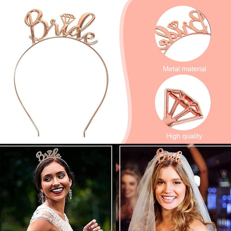 ZIBUYU® pcs Bride to Be Decoration Set, Rose Gold Bachelorette Party Decorations Hen Party Bride to Be Decoration Set Combo Bridal Shower Decorations Kit Accessories -Sash, Veil, Headband, Stickers. - Image 4