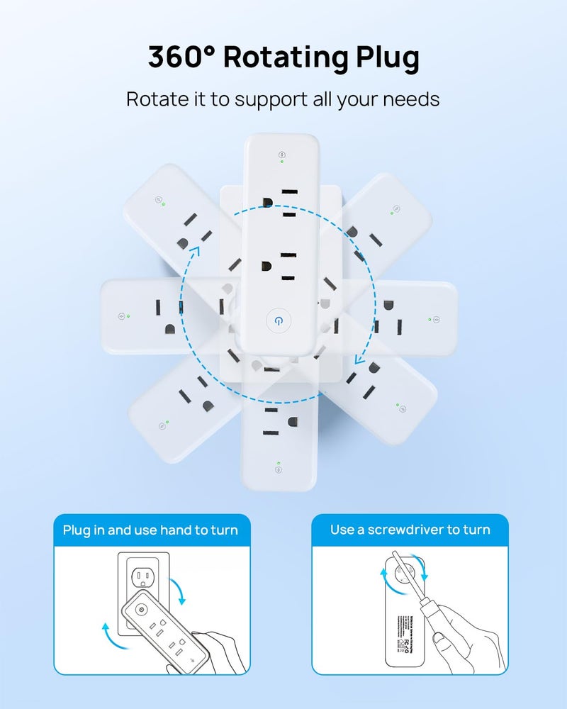 TROND Outlet Extender with 360Â° Rotating Plug, 6 AC Outlet Splitter with On/Off Switch, Multi Plug Adapter with PD 20W USB C, 2 USB-A & 2 USB-C, 3 Way Wall Extension Outlet for Home Office Travel - Image 4