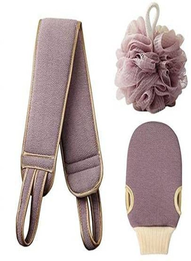 SNNP 3PCS Bathing Exfoliating Set Back Scrubber,Sponge Loofah Ball,Loofah Glove|Double Side Scrubbing Strap|Dead Skin Remove Body Scrubs for Men&Women for Skin Deep Cleaning (Random Color) (Pack of 1) - Image 1