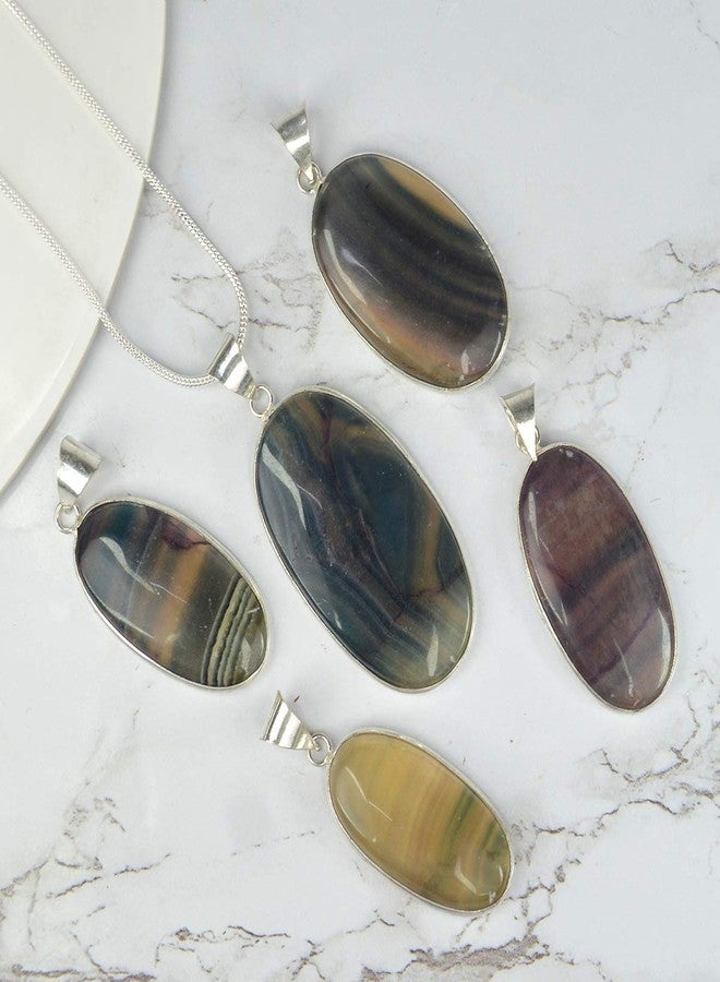 Crystu AAA Mulit Fluorite Pendant Natural Crystal Stone Pendant/Locket with Metal Chain for Reiki Healing and Crystal Healing Gemstone for Unisex (Color : Multi) - Image 3