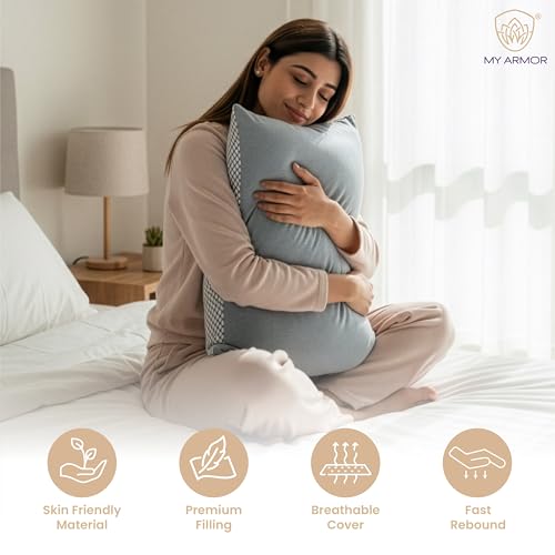 MY ARMOR Height Adjustable Sleeping Pillow Set of 4 | Soft & Fluffy Pillows for Sleeping | 16"x24" with Extra Fiber (400g) | Neck Pillow for Side, Back & Stomach Sleepers | 6 Months Warranty - Image 4