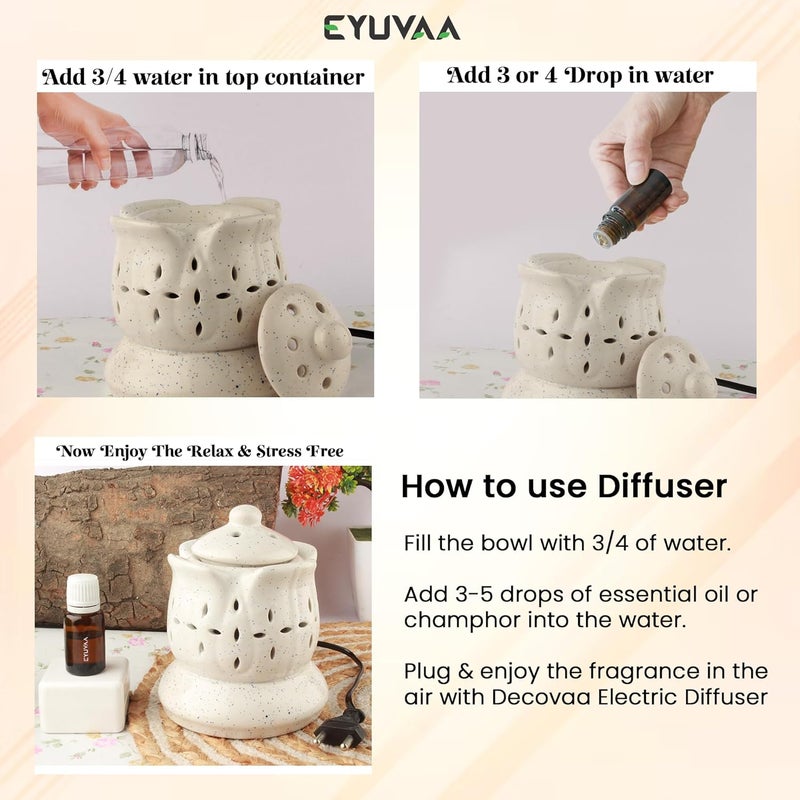 DECOVAA DECOVAA Aroma Electric Diffuser for Home Fragrance Aromatherapy Ceramic Diffuser Set Aroma Oil Diffuser Wax Burner Wax Warmer for Home Fragrance with 10 ml Aroma Oil Sandal Fragrance  - Image 3