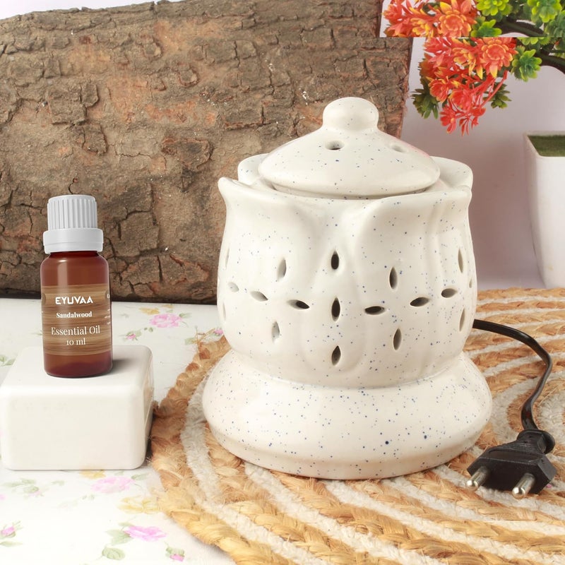 DECOVAA DECOVAA Aroma Electric Diffuser for Home Fragrance Aromatherapy Ceramic Diffuser Set Aroma Oil Diffuser Wax Burner Wax Warmer for Home Fragrance with 10 ml Aroma Oil Sandal Fragrance  - Image 1