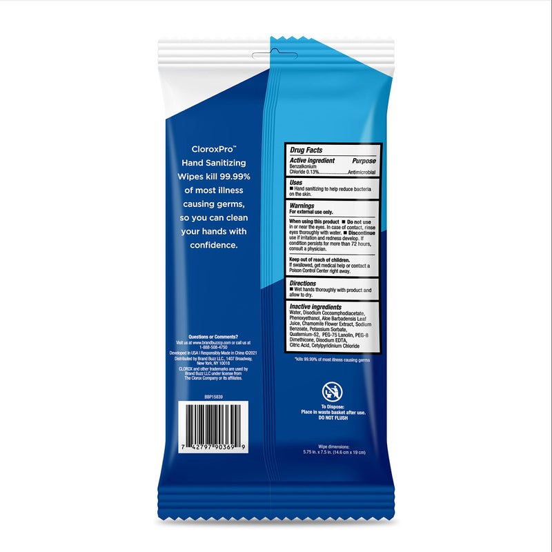 Clorox Pro Hand Wipes in Resealable Pouch - Alcohol Free Wipes for Hands with BZK for Travel Hand Wipe, 20 Count - Image 4