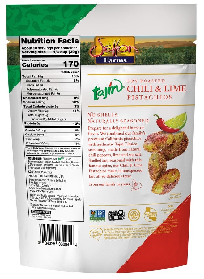 Setton Farms Pistachios Tajin Clasico Chile Lime Seasoned | No Shells | Chili Lime | Non-GMO Project Verified | Gluten Free | Vegan | Kosher | Value Size 20 Oz. - Image 2