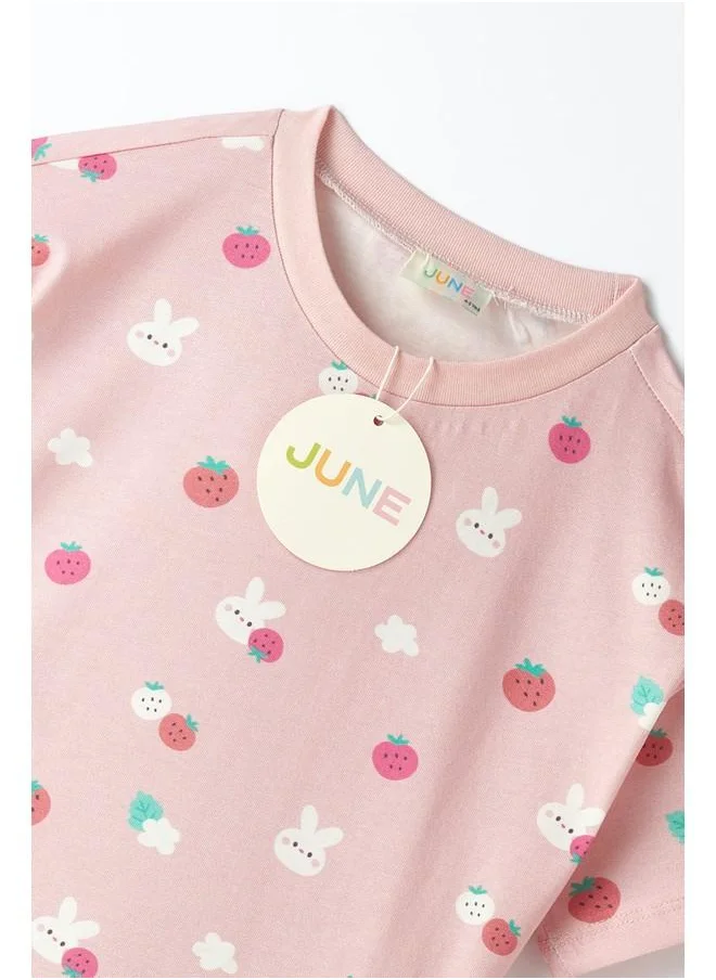 جون June Girl Printed Short-Tshirt Set Light Pink
