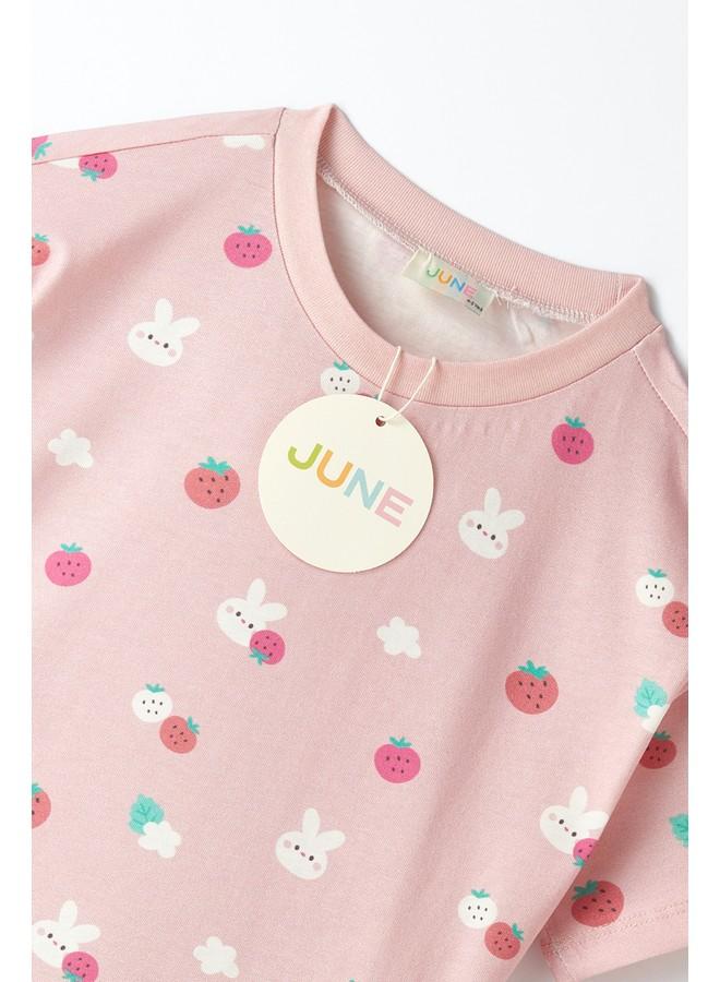 June Girl Printed Short-Tshirt Set Light Pink - Image 4