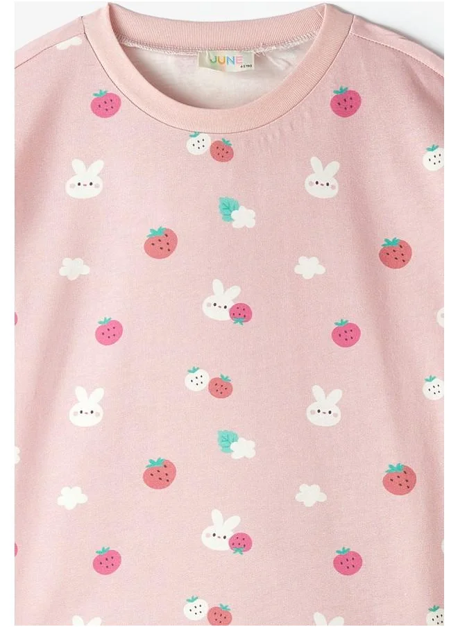 جون June Girl Printed Short-Tshirt Set Light Pink