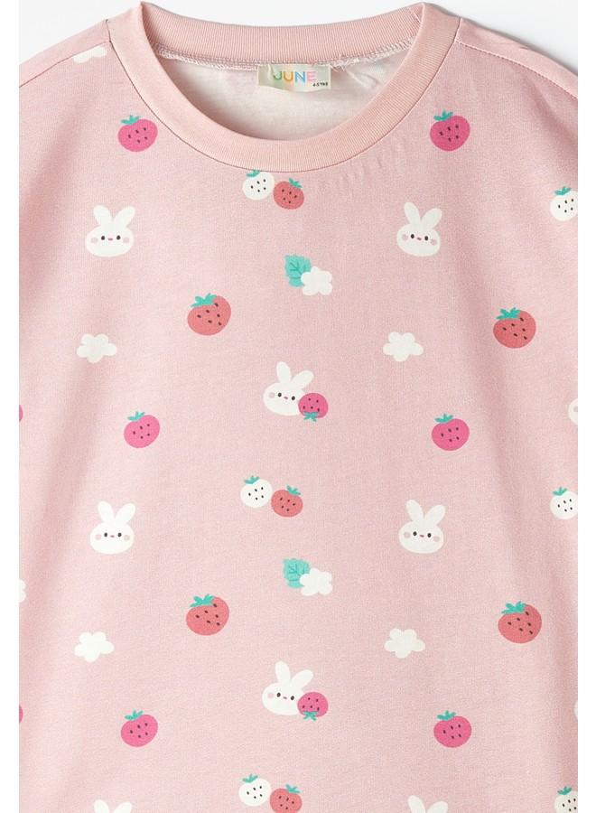 June Girl Printed Short-Tshirt Set Light Pink - Image 3