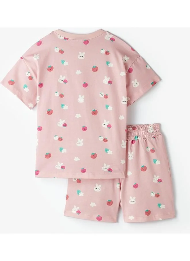 جون June Girl Printed Short-Tshirt Set Light Pink