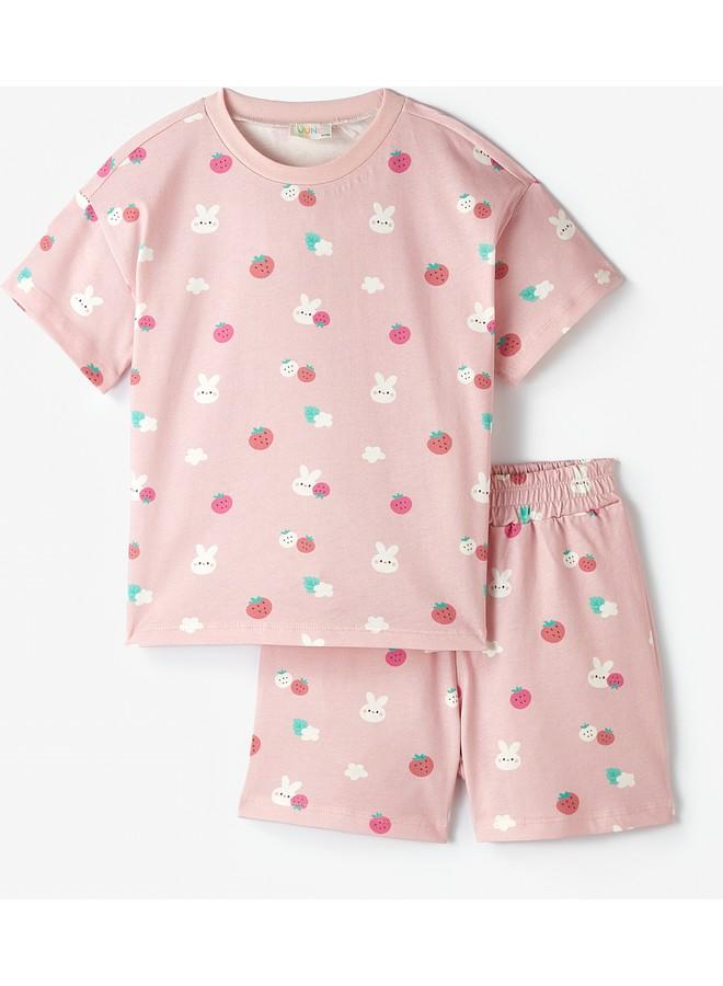 June Girl Printed Short-Tshirt Set Light Pink - Image 2
