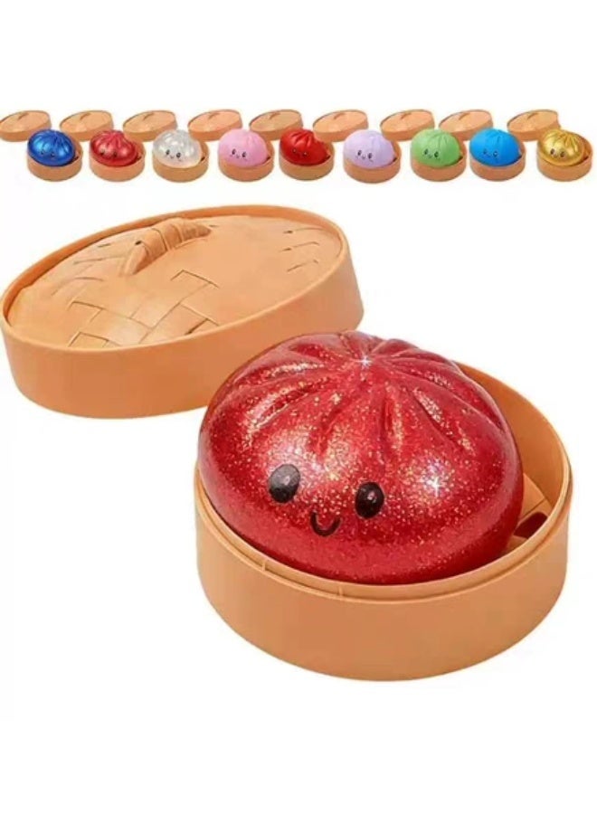 QITAI Glitter Dumpling, Glitter Dumpling Squishy with Box, Dumplings Sensory Squeeze Toy for Stress Relief (Red) - Image 1
