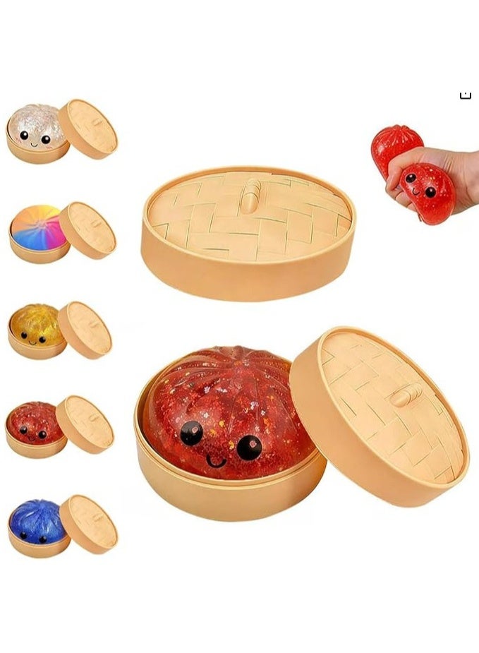 QITAI Glitter Dumpling, Glitter Dumpling Squishy with Box, Dumplings Sensory Squeeze Toy for Stress Relief (Red) - Image 3