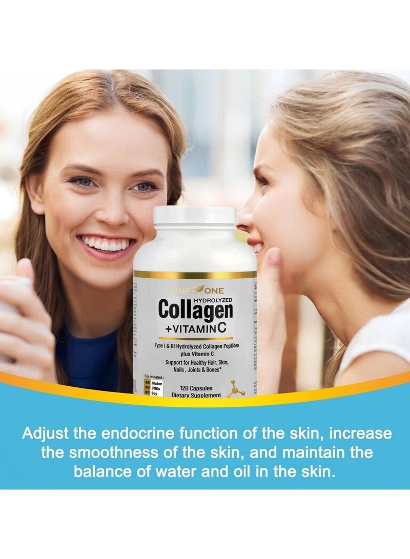 LINE ONE Collagen+Vitamin C Beauty Hair And Nails Vitamins For Women Collagen Up Skin Whitening 120 Capsules - Image 3