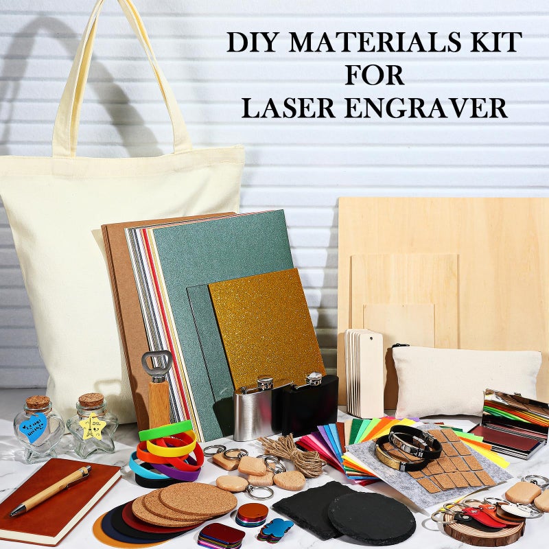 Dunzoom 257 Pcs Laser Material Kit Laser Engraving Materials Including Acrylic, Metal, Wood, Fabric, PU Leather, Glass, Rock, Rubber Materials for Laser Engravers and Laser Cutters - Image 4