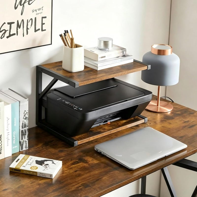 2-Tier Desktop Printer Stand Holder,,Multi-Purpose Desk Organizer Storage Shelf, Book Shelf Printer Shelf for Fax Machine, Scanner, Files, Books, Rustic Brown - Image 2