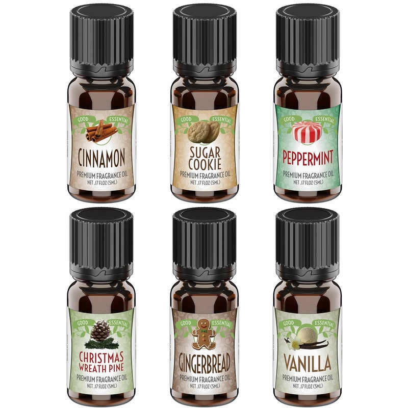 Good Essential - Professional Winter Fragrance Oil Set Cinnamon Vanilla Gingerbread Fragrance Oil for Candle Making, Soaps Perfume Diffuser Home Care - Aromatherapy Oil 6-Pack - Candle Fragrance Oil - Image 1
