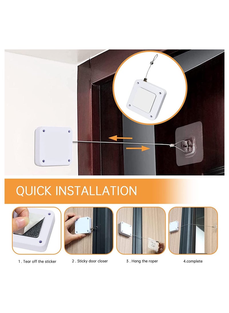 RATSAW Door Closer Punch-Free Automatic Sensor Door Closer Storm Door Closer Multifunctional Door Closer Sliding Auto Door Closer With Steel Drawstring For Bathroom Bedroom Study Room 2 Pack  - Image 3