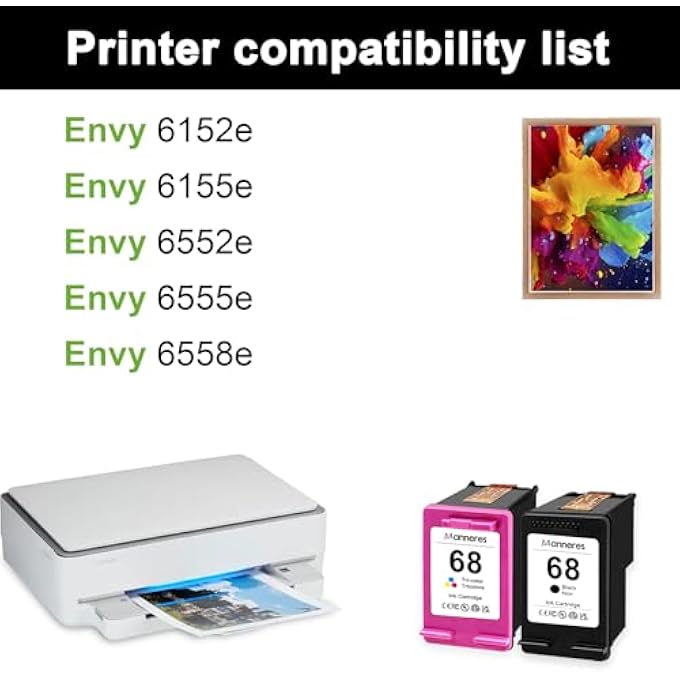 68 INK CARTRIDGES REPLACEMENT FOR HP 68 INK COMBO PACK FOR ENVY 6555E 6155E 6152E 6552E 6558E PRINTERS HIGH YIELD INK (2-PACK, 1 BLACK/1 TRI-COLOR) - Image 3