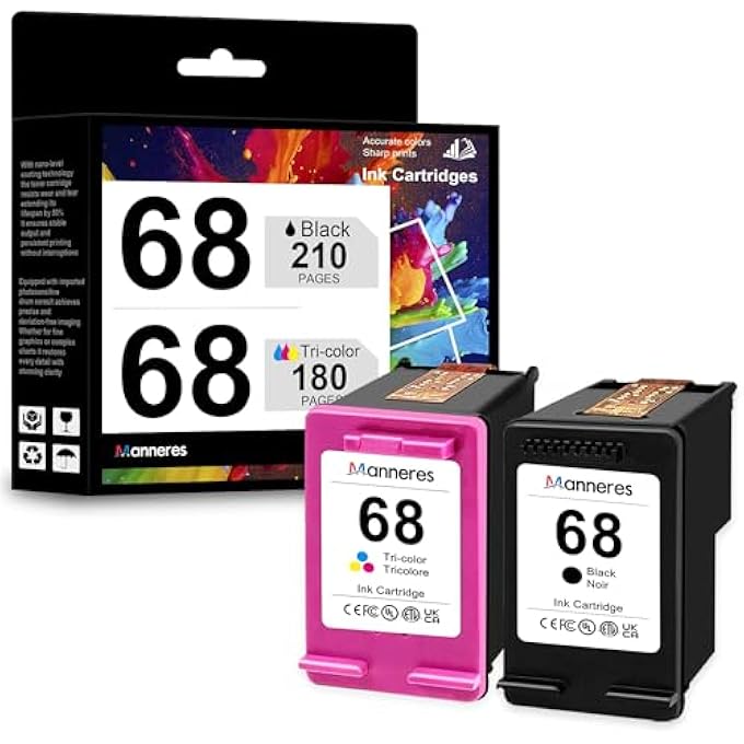 68 INK CARTRIDGES REPLACEMENT FOR HP 68 INK COMBO PACK FOR ENVY 6555E 6155E 6152E 6552E 6558E PRINTERS HIGH YIELD INK (2-PACK, 1 BLACK/1 TRI-COLOR) - Image 1