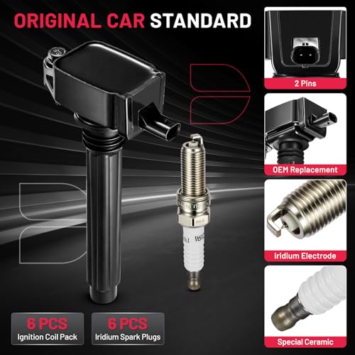BDFHYK Ignition Coil Pack UF648 and Iridium Spark Plug 97390 Compatible with Jeep Grand Cherokee 2011-2015 Jeep Wrangler Dodge Charger Grand Caravan 2016 Chrysler 200 300 Jeep Coil Pack 3.6L Set of 6 - Image 4