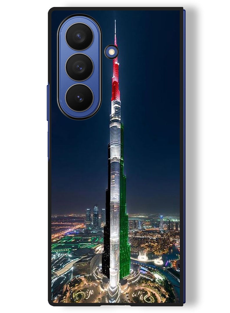 Theodor Case Compatible with Samsung Galaxy Z Fold 7 - 8 Inch Protection Shockproof Bumper Cover Burj Khalifa UAE Flag - Image 1