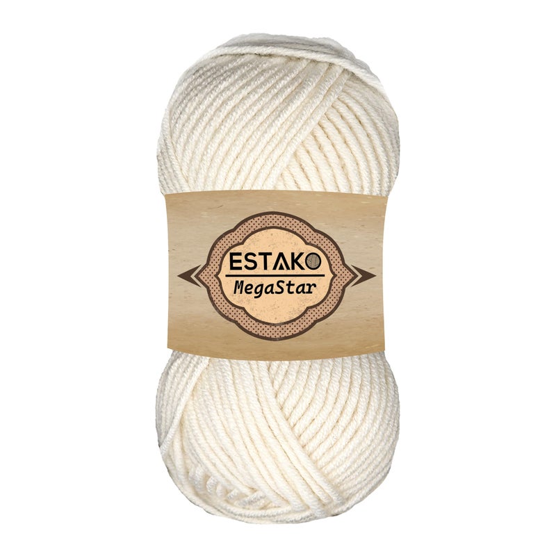 Estako Megastar, 75% Acrylic 25% Wool Yarn, Soft, Chunky Bulky Weight #5 for Crochet and Knitting 3.52 Oz (100g) / 120 Yrds (110m) (60169 - Off White) - Image 1