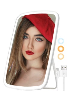 Generic Portable LED Makeup Mirror with 3 Color Dimming, Touch Screen, Rechargeable & Foldable Design - Perfect for Travel & Home Use (White)  - Image 1