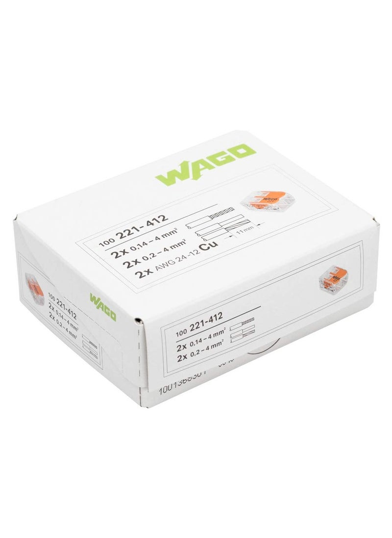 واجو - موصلات الربط المدمجة ذات موصلين من Wago 221-412 (عبوة من 100) - Image 1