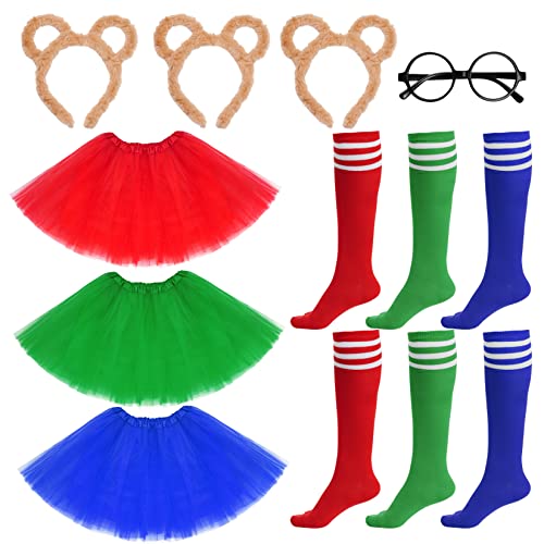 Yolyoo 10 Pieces Chipmunks Costumes Set Include Chipmunk Ears Headband Tutu Dress Black Round Frame Glasses and Knee-High Socks for Teens Adults Halloween Party Animal Costume Accessories - Image 1