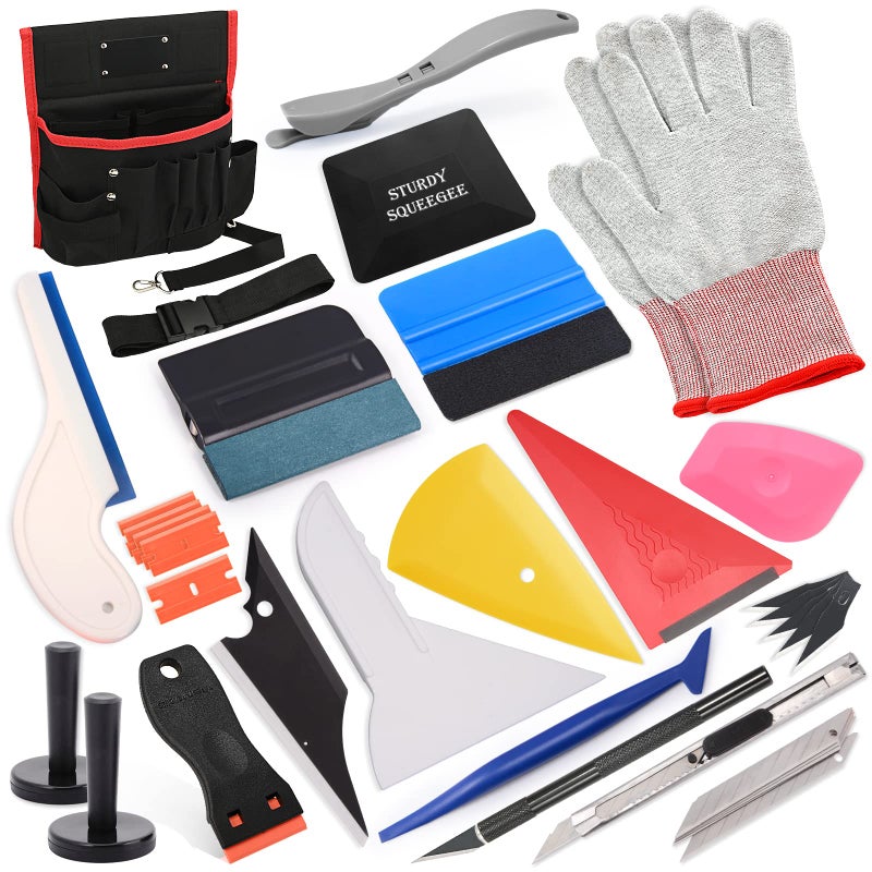 EHDIS Pro Vinyl Wraps Applicator Tool Window Tint Kit for Car Wrapping with Tool Pouch Tinting Squeegee Working GlovesWrap StickPlastic Scraper Magnet HolderFilm Cutter