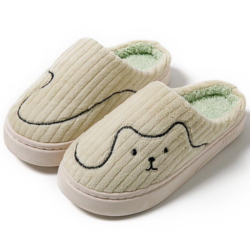 Winter Cotton Slippers Non-Slip Velvet Lined Couples Home Green (women's style) 