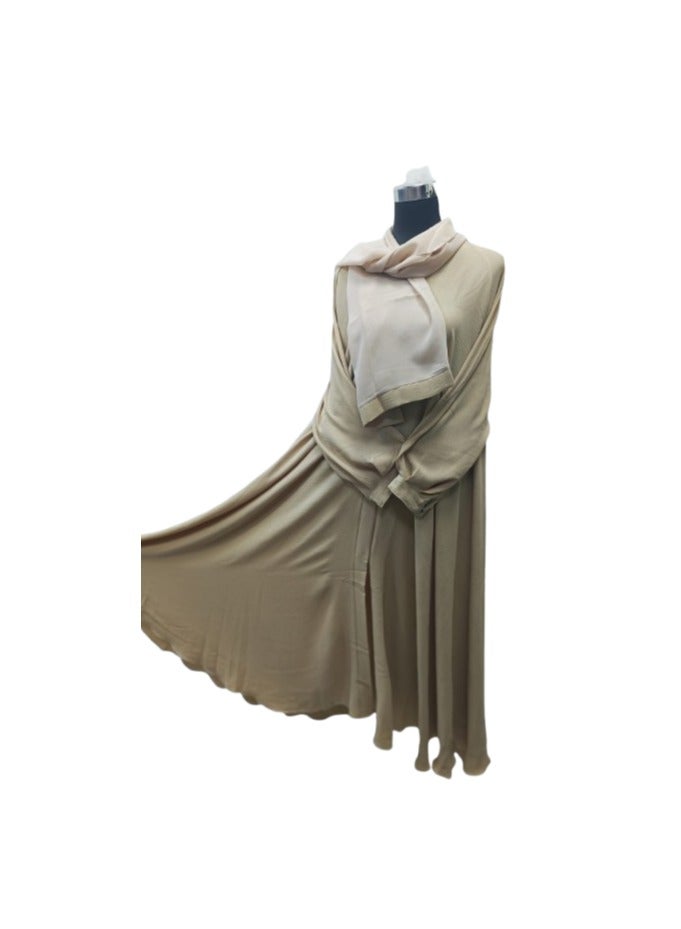 عباية مظلة مع شيلة، قماش CY بيج. (الحجم-56) - Image 2