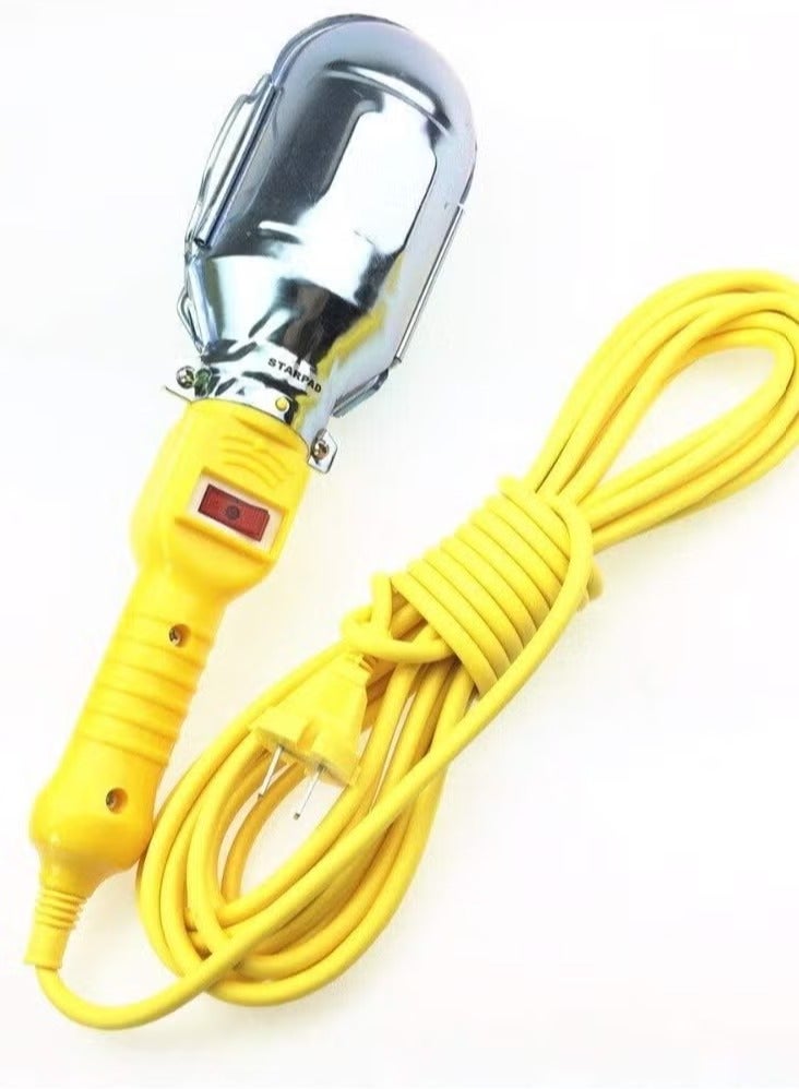 Heavy-Duty Incandescent Work Light with Metal Guard and Long Cord - Ideal for Construction, Mechanics, and Outdoor Use