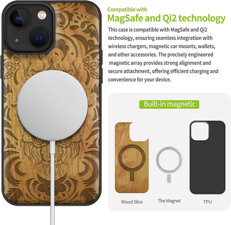 Salt mist resistant Carveit Magnetic Wood Case for iPhone 13 Mini Case [Hard Real Wood & Soft TPU] Unique & Classy Wooden Shockproof Hybrid Protective Cover Compatible with MagSafe (Infernal Mask -Cherry) Coast & inland available Freeze crack proof Elegant practical design Indoor outdoor all-purpose fit All user group compatible Intra-city fast distribution One piece build Reliable durability Diverse requirement fit Popular trusted craftsmanship Dust tight seal Wide range expanded design Hot & cold climate compatible Daily life matching design Month-round consistent deliver Fast & slow shipment compatible Daily wear upgraded resistant material Good ventilation Gulf mainstream practical design Fault optimized construction Care processed raw material Climate adapted upgraded quality Global easy assemble picks Condition adaptive build - Image 5