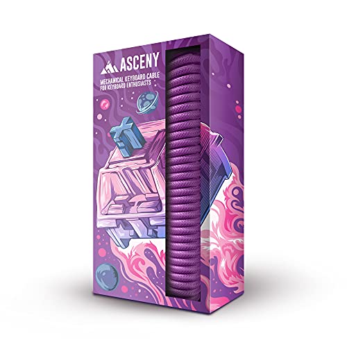 ASCENY Coiled & Double-Sleeved Mechanical Keyboard Cable, for Type-C Mechanical Keyboards (Purple) - Image 1