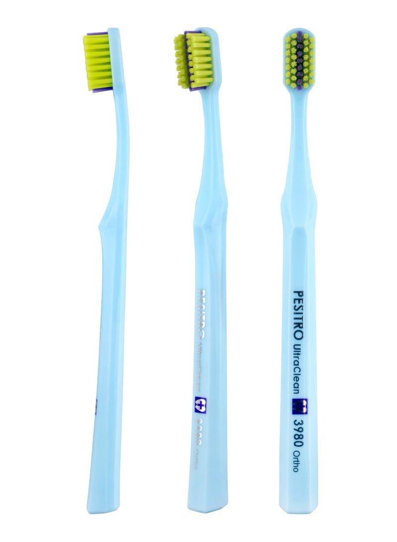PESITRO UltraClean 3980 Super Soft Ortho Toothbrush – Orthodontic Brush with Soft Bristles (0.12mm), Angled Head for Braces & Sensitive Gums - Image 1