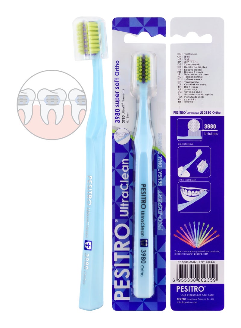 PESITRO UltraClean 3980 Super Soft Ortho Toothbrush – Orthodontic Brush with Soft Bristles (0.12mm), Angled Head for Braces & Sensitive Gums - Image 2