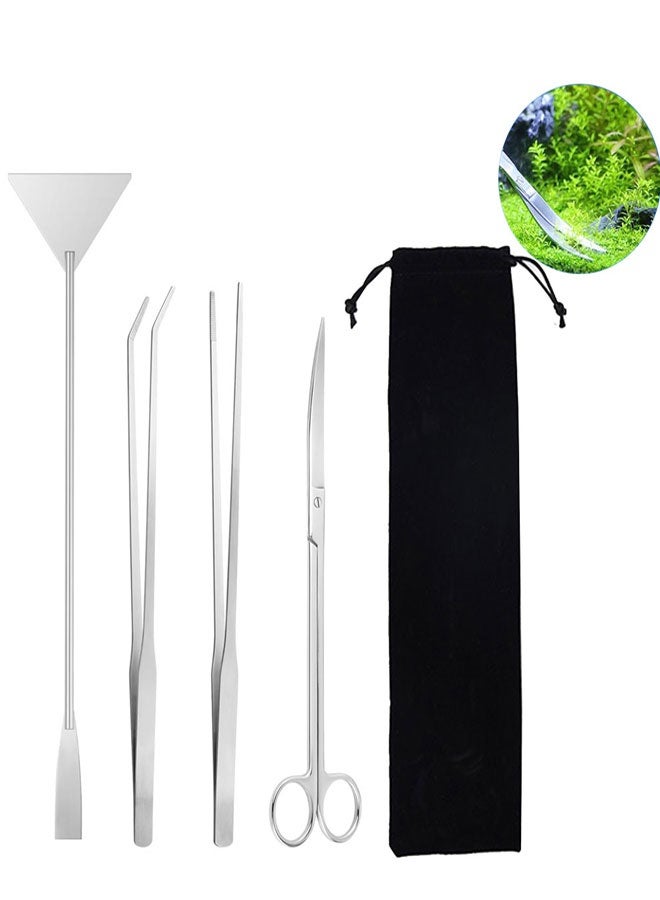 HAWAWA Aquarium Aquascape Tools Kit, Stainless Steel Aquatic Plants Tools, 4 in 1 Anti-Rust Aquascaping Tweezers Scissors Spatula Tool Set for Fish Tank Cleaning Plant Trimming - Image 1