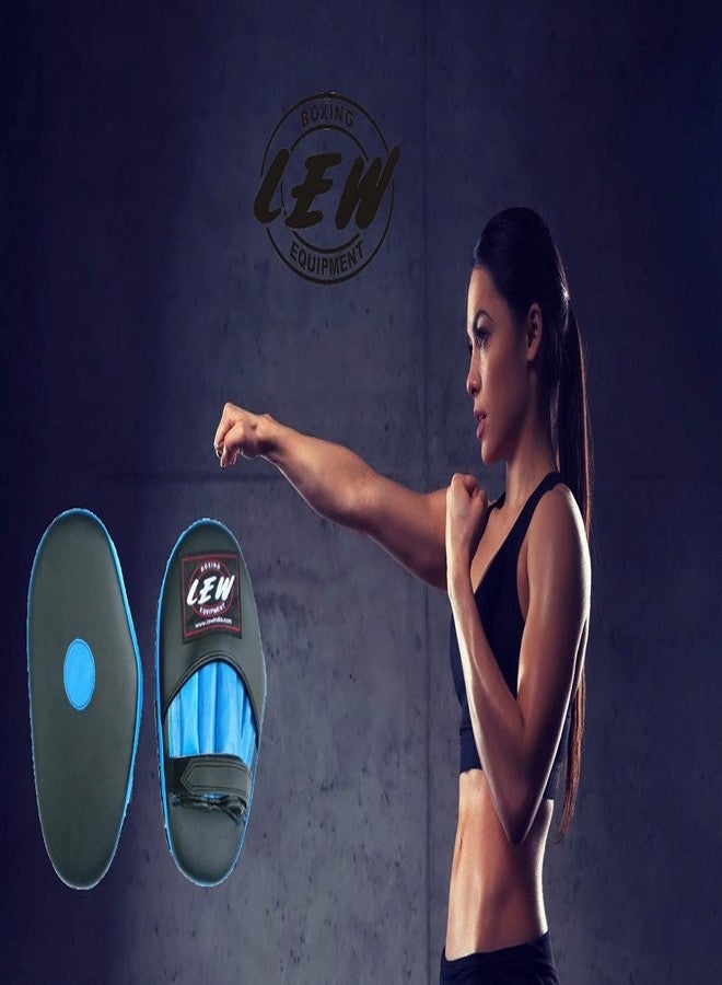 LEW Classic PU Leather Straight Focus Pads for Boxing, Kickboxing & MMA Training - Shock Absorbing Curved Mitts for Punch Practice (Blue/Black) - Image 3