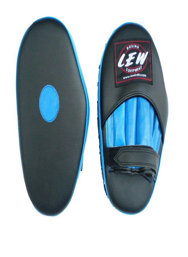 LEW Classic PU Leather Straight Focus Pads for Boxing, Kickboxing & MMA Training - Shock Absorbing Curved Mitts for Punch Practice (Blue/Black) - Image 2