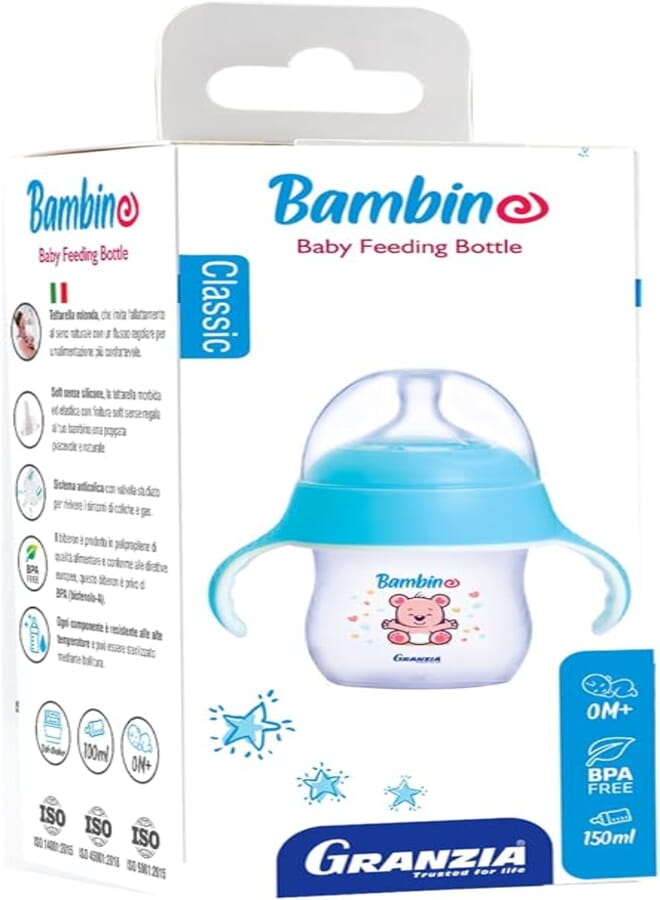 Granzia Bambino Natural Baby Feeding Bottle Blue Color 150 ML With Hand