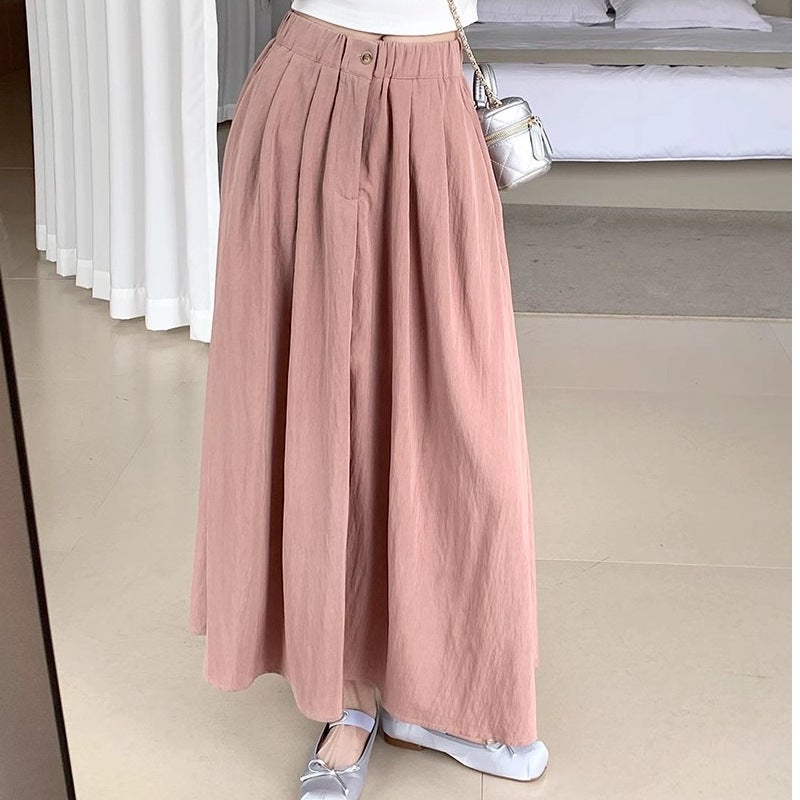 2024 New Ice Silk Tencel Pleated Drape High Waist Plus Size Skirt All-match Midi Large Swing Umbrella Skirt lotus root starch 