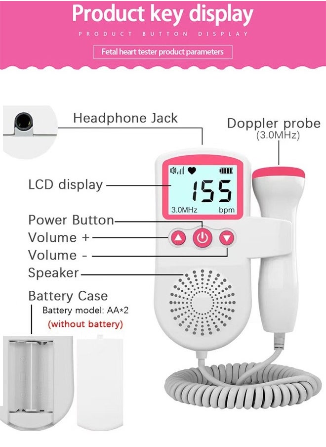 Fetal Doppler Detector Baby Heart Beat Rate Probe Prenatal Monitor Ultrasonic