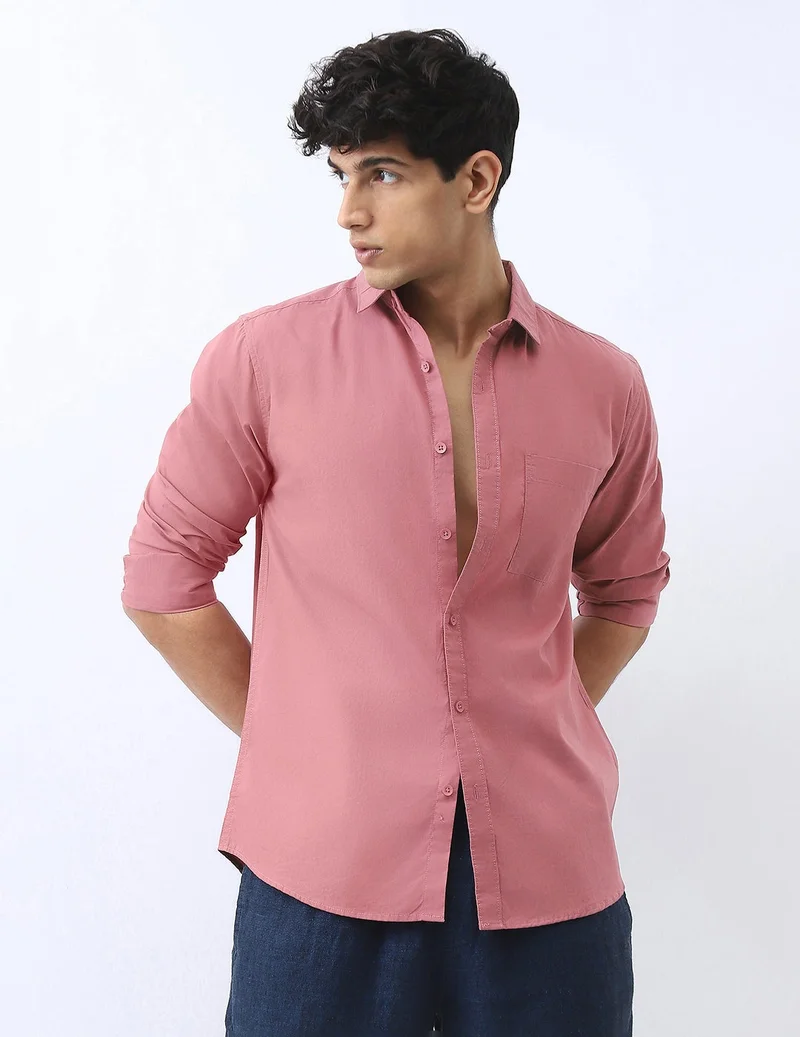 أوربانو فاشن Urbano Fashion Men's Dusty Pink Cotton Full Sleeve Regular Fit Casual Solid Shirt