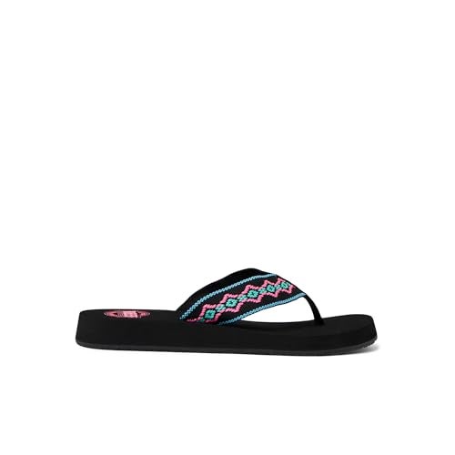REEF Sandy Womens Beach Flip Flop, Soft Woven Strap Made From 100% Recycled PET, Black Neon, 8 - Image 4