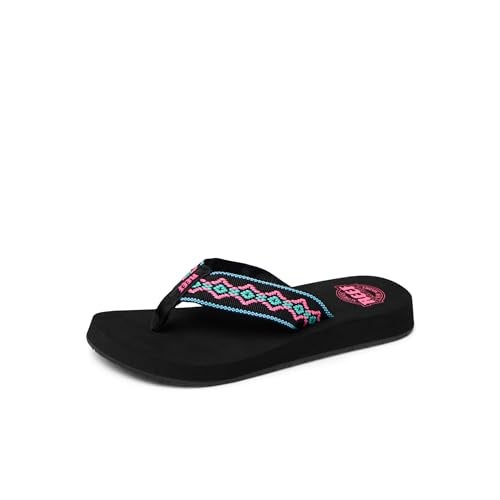REEF Sandy Womens Beach Flip Flop, Soft Woven Strap Made From 100% Recycled PET, Black Neon, 8 - Image 1
